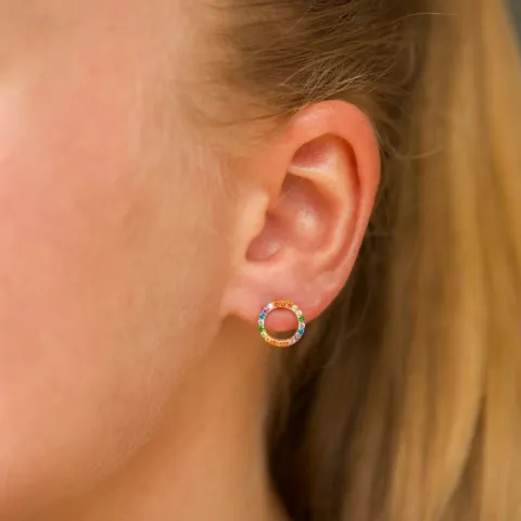 rond multikleurige zirkoon oorbellen in verguld sterlingzilver