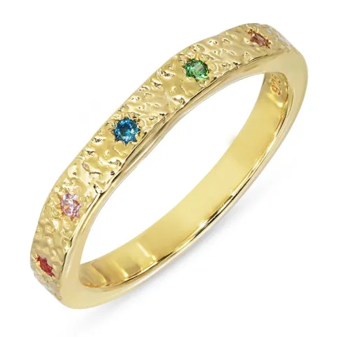 veelkleurig zirkoon ring in verguld sterlingzilver