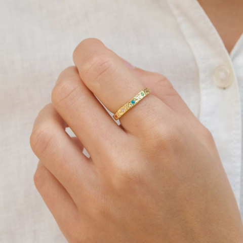 veelkleurig zirkoon ring in verguld sterlingzilver