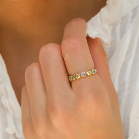 veelkleurig zirkoon ring in verguld sterlingzilver - Bubbly Twist