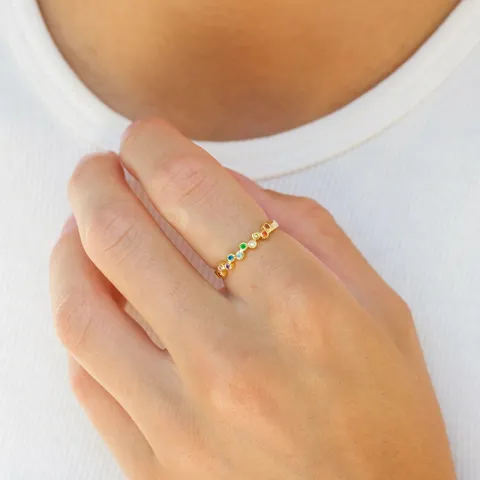 veelkleurig zirkoon ring in verguld sterlingzilver