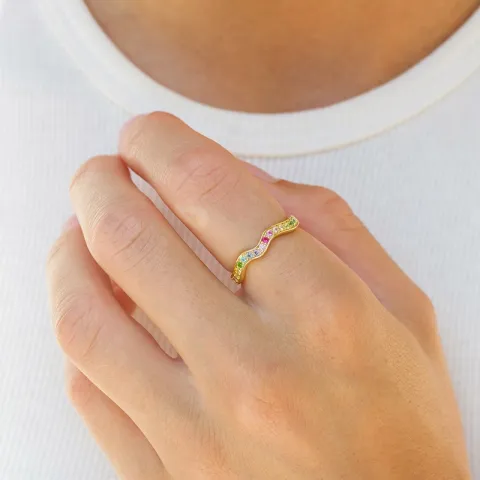 veelkleurig zirkoon ring in verguld sterlingzilver