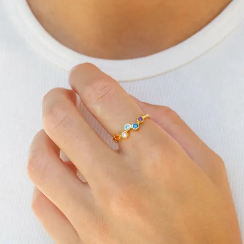 veelkleurig zirkoon ring in verguld sterlingzilver - Bubbly Twist