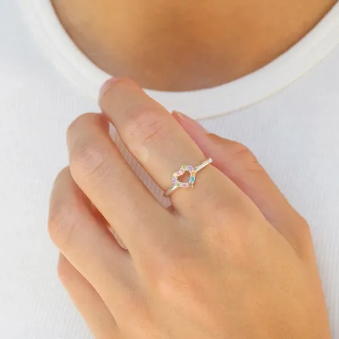 hart veelkleurig zirkoon ring in zilver