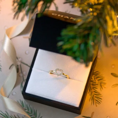 hart witte zirkoon ring in verguld sterlingzilver