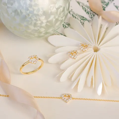 hart witte zirkoon ring in verguld sterlingzilver