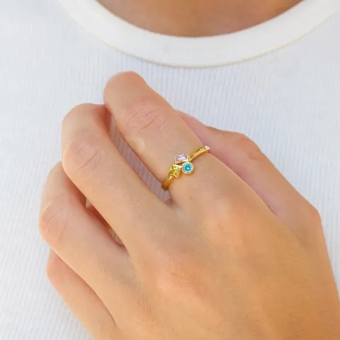 veelkleurig zirkoon ring in verguld sterlingzilver