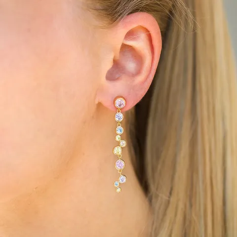 lange veelkleurig zirkoon oorbellen in verguld zilver - Bubbly Twist