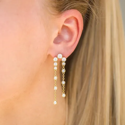 lange zirkoon oorbellen in verguld zilver - Bubbly Sparkle