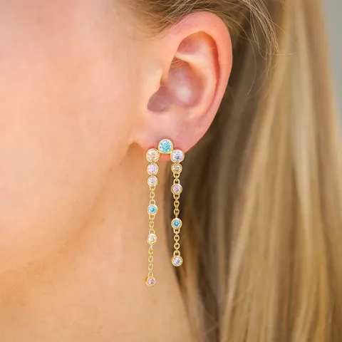 lange veelkleurig zirkoon oorbellen in verguld zilver - Bubbly Twist