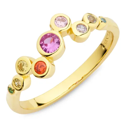 veelkleurig zirkoon ring in verguld sterlingzilver