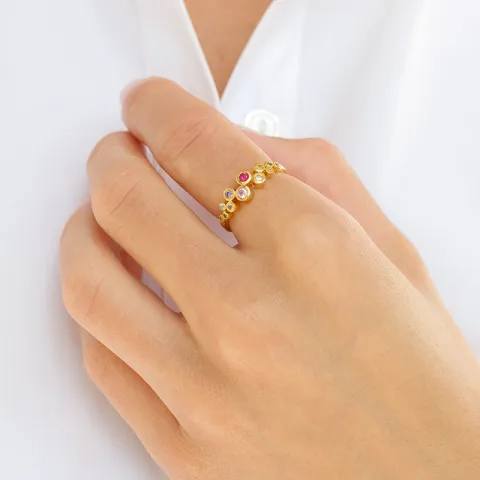 veelkleurig zirkoon ring in verguld sterlingzilver - Bubbly Twist
