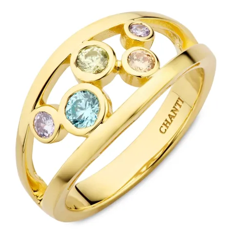 veelkleurig zirkoon ring in verguld sterlingzilver - Bubbly Twist