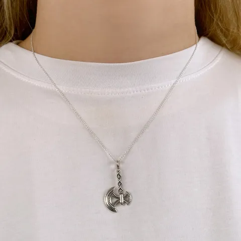 Mannen bijl hanger in geoxideerd sterlingzilver