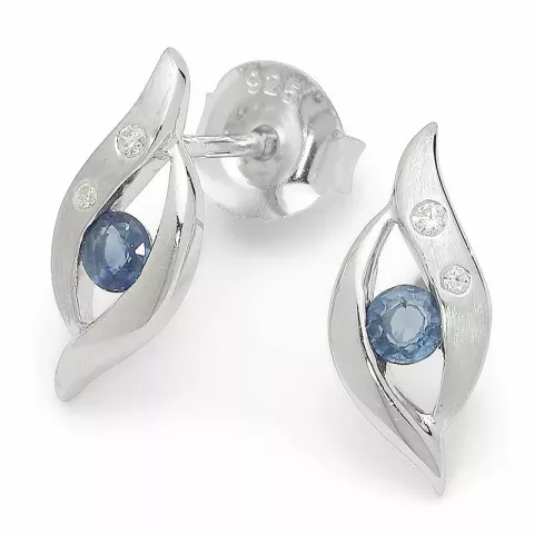 abstract blauwe saffier oorstek in zilver