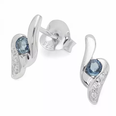 abstract blauwe saffier oorbellen in zilver