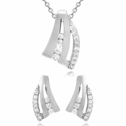 Set met oorbellen en ketting in zilver witte zirkoon