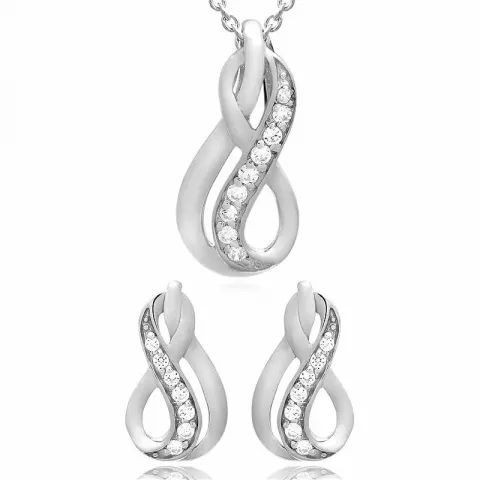 Infinity set met oorbellen en ketting in zilver witte zirkoon