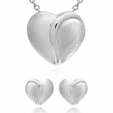 Hart set met oorbellen en ketting in zilver