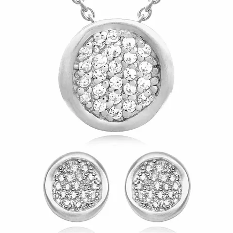 Rond set met oorbellen en ketting in zilver witte zirkoon