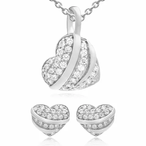 Hart set met oorbellen en ketting in zilver witte zirkoon