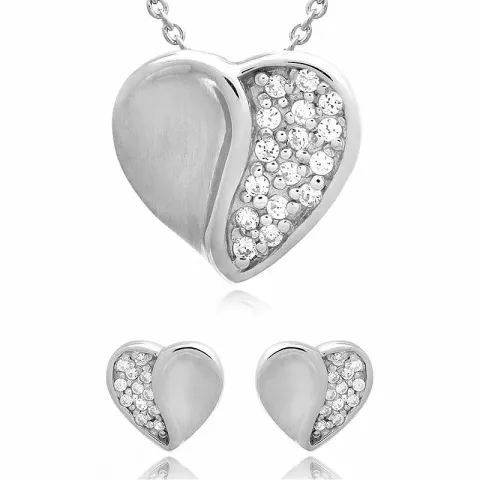 Hart set met oorbellen en ketting in zilver witte zirkoon