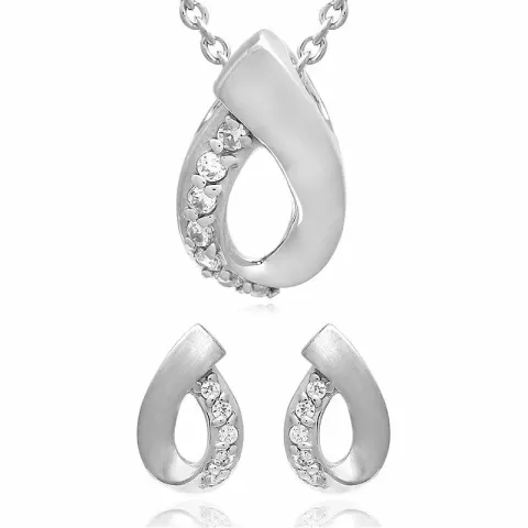 set met oorbellen en ketting in zilver witte zirkoon