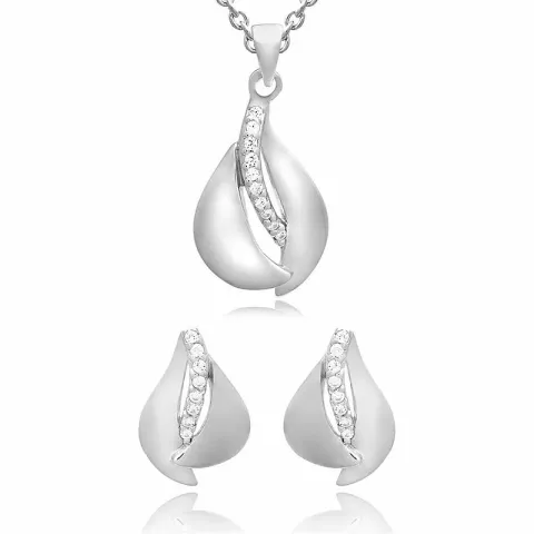 set met oorbellen en ketting in zilver witte zirkoon