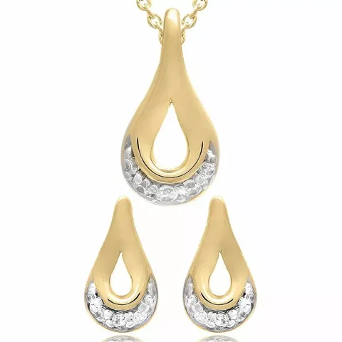 Druppel set met oorbellen en ketting in verguld sterlingzilver witte zirkoon