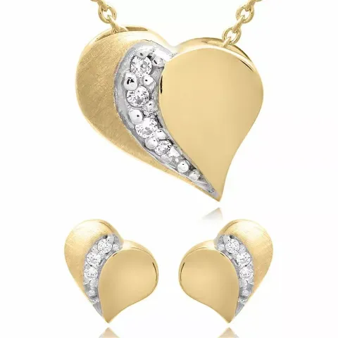 Hart set met oorbellen en ketting in verguld sterlingzilver witte zirkoon