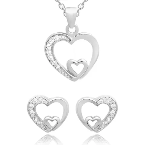 Hart set met oorbellen en ketting in zilver witte zirkoon