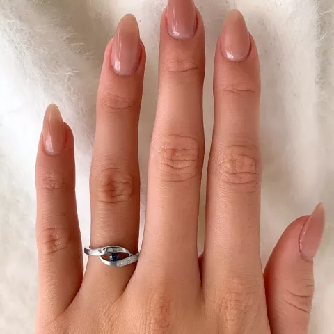blauwe ring in zilver