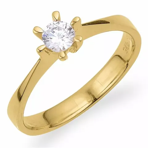 Eenvoudige zirkoon solitaire ring in verguld sterlingzilver