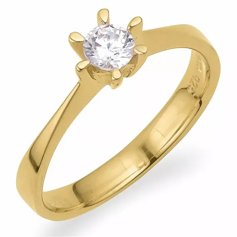 Eenvoudige zirkoon solitaire ring in verguld sterlingzilver