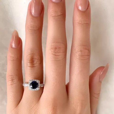 Vierkant blauwe zirkoon ring in zilver