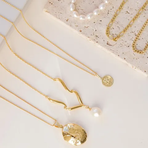 parel ketting in verguld sterlingzilver