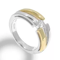 Breed witte zirkoon ring in zilver met 8 karaat goud