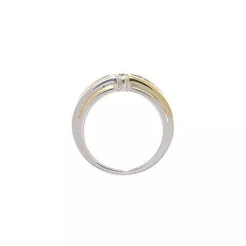 Breed witte zirkoon ring in zilver met 8 karaat goud