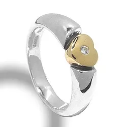 Hart ring in zilver met 8 karaat goud