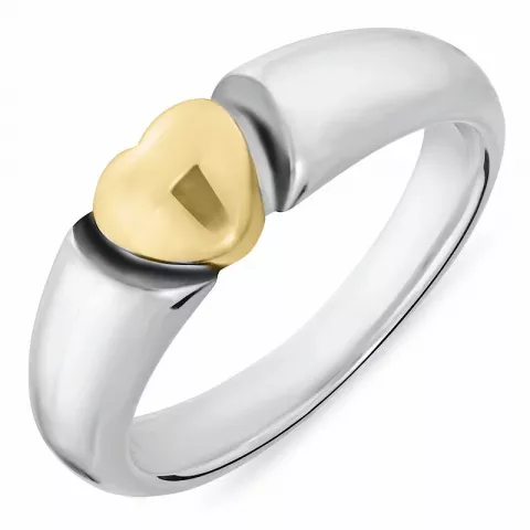 Hart ring in geoxideerd sterlingzilver met 8 karaat goud