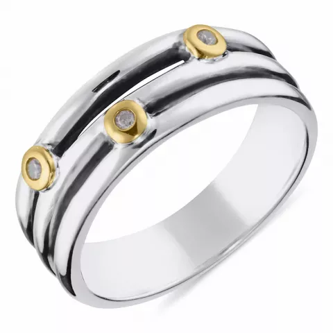 Echt zirkoon ring in geoxideerd sterlingzilver met 8 karaat goud