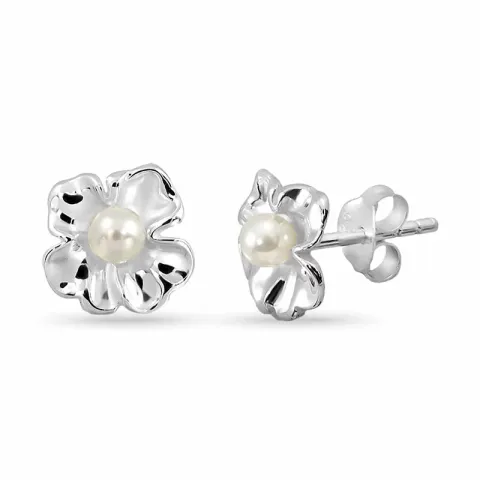 bloem parel oorsteker in zilver