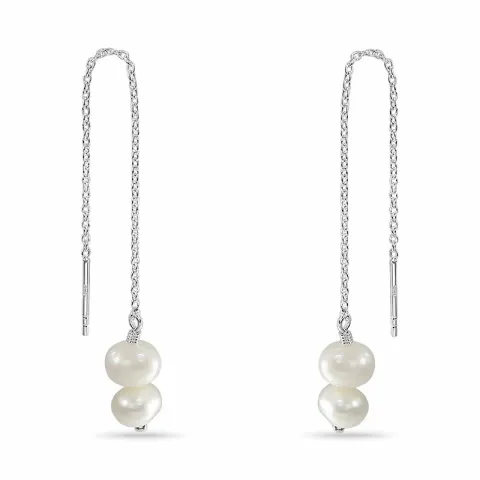 lange parel ketting oorbellen in zilver