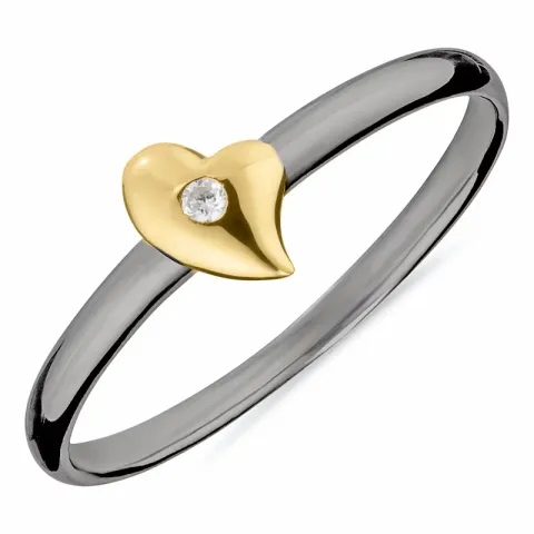 Dark Harmony hart ring in zwart gerhodineerd zilver met verguld sterlingzilver