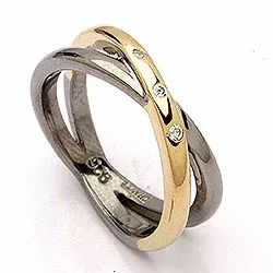 Breed Dark Harmony ring in zwart gerhodineerd zilver met verguld sterlingzilver