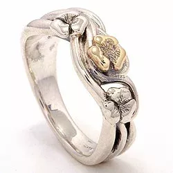 Bloem ring in geoxideerd sterlingzilver met 8 karaat goud