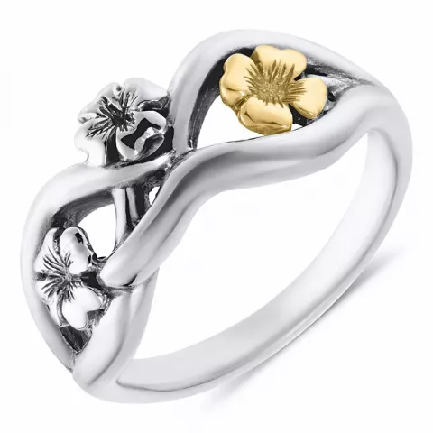 bloem ring in geoxideerd zilver met 8 karaat goud