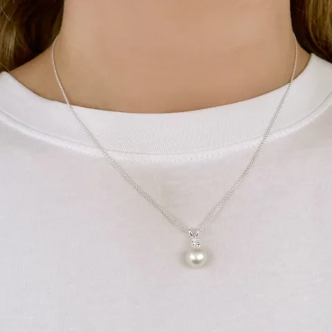 parel ketting in zilver met hanger in zilver