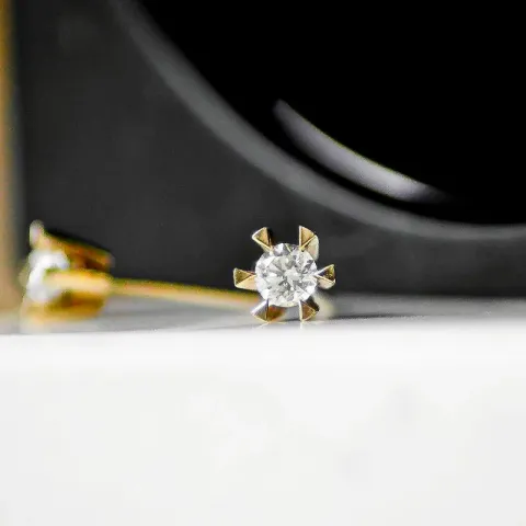 2 x 0,20 ct solitaire oorbel in 14 karaat goud met diamant 