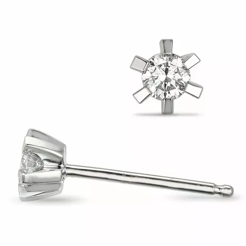 2 x 0,10 ct solitaire oorbel in 14 karaat witgoud met diamant